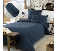 Pack Housse de couette chaude en flanelle 140 x 200 cm + drap housse 90x190 Bleu