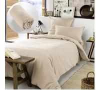 Pack Housse de couette chaude en flanelle 140 x 200 cm + drap housse 90x190 Candice Beige