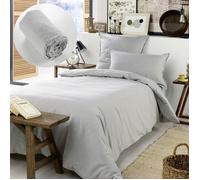 Pack Housse de couette chaude en flanelle 140 x 200 cm + drap housse 90x190 Gris clair
