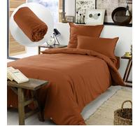 Pack Housse de couette chaude en flanelle 140 x 200 cm + drap housse 90x190 Terracotta