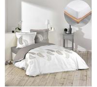 Pack housse de couette goyave 200x200 cm + drap housse 140x190 blanc