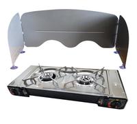 PACK INCASA Réchaud à Gaz Portable 2 feux + Pare-flammes à ventouses - Camping