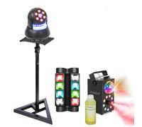 Pack Jeu Lumière Ibiza Spider DMX QUAD8-FX 8x10W - Pied Support Lyre STAR-WASH 30W - Machine à fumée 3en1 400W - Soirée Fête Dj