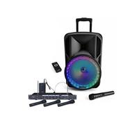 Enceintes, baffle et amplis DJ Party Light & Sound Pack Karaoké - Animation Enceinte sur Batterie Autonome Bluetooth USB PARTY-12RGB Tuner - Télécommande - 4 Micros sans fil Ibiza