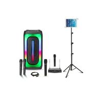 Pack Karaoke Enceinte 1000W USB Bluetooth sur batterie Mooving MAGIC-SOUND1000 - 4 micros sans fil - Support tablette SMM20 - Soirée Noir