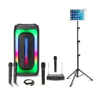Pack Karaoke Enceinte 1000W USB Bluetooth sur batterie Mooving MAGIC-SOUND1000 - 4 micros sans fil - Support tablette SMM20 -