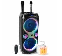 Pack Karaoké Enceinte 1000W USB Bluetooth TWS Ibiza Sound COLUMBA-KARAOKE - 2 Micros Sans Fil - Effet Lumière Derby LED Soirée Fête
