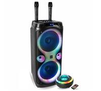 Pack Karaoké Enceinte 1000W USB Bluetooth TWS Ibiza Sound COLUMBA-KARAOKE - 2 Micros Sans Fil - Enceinte Lumineuse Nebula Fête