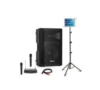 Pack karaoke Enceinte Active Bluetooth USB Ibiza XTK15A-MKII 600W - 2 micros sans fil - Support tablette SMM20 - Mariage Fête Sono