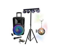 Lecteur Karaoké Party Light & Sound Pack Karaoké Enceinte Autonome 700W PARTY-12RGB - Pied Lumière DJ BOOST-LIGHT70 - Boule Disco LEDS RGB ASTRO-BALL8 - Sono Soirée