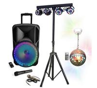Lecteur Karaoké Party Light & Sound Pack Karaoké Enceinte Autonome 700W PARTY-12RGB - Pied Lumière DJ BOOST-LIGHT70 - Boule Disco LEDS RGB ASTRO-BALL8 - Sono Soirée