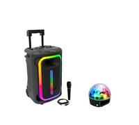Pack Karaoké Enceinte Autonome Portable USB Bluetooth TWS 800W Ibiza MOBILE800 - 1 micro - Jeu Lumière Astro PARTY-ASTRO6 Musique Noir