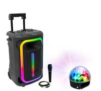 Pack Karaoké Enceinte Autonome Portable USB Bluetooth TWS 800W Ibiza MOBILE800 - 1 micro - Jeu Lumière Astro PARTY-ASTRO6 Musique Noir