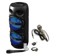 Pack Karaoké Enceinte Bluetooth 300W 2x8'' LED TWS Party PLUTON - 2 micros - Fête Evénement DJ Soirée Animation Musicale