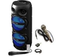 Pack Karaoké Enceinte Bluetooth 300W 2x8'' LED TWS Party PLUTON - 2 micros - Fête Evénement DJ Soirée Animation Musicale
