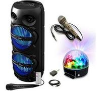 Pack Karaoké Enceinte Bluetooth 300W 2x8'' LED TWS Party PLUTON - 2 micros - Jeu Lumière Astro PARTY-ASTRO6 - Anniversaire soirée