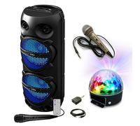Pack Karaoké Enceinte Bluetooth 300W 2x8'' LED TWS Party PLUTON - 2 micros - Jeu Lumière Astro PARTY-ASTRO6 - Anniversaire soirée