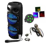 Pack Karaoké Enceinte Bluetooth 300W 2x8'' LED TWS Party PLUTON - 2 micros - Projecteur à LED multicolore BOOMEGALED6X3W