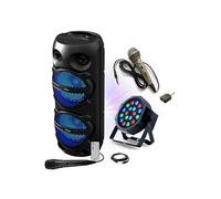 Pack Karaoké Enceinte Bluetooth 300W 2x8'' LED TWS Party PLUTON - 2 micros - Projecteur PAR RGB PARTY-PAR181 - Fête Soirée