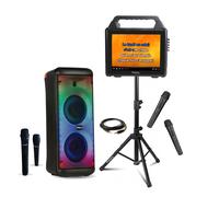 MOOVING LIGHT & SOUND - Pack Karaoké Enceinte Bluetooth 600W Mooving Sound MS-ELECTRO-SOUND600 - Enceinte Écran 2-en-1 Portable - 4 Micros - Pied Support