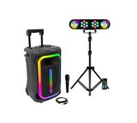 Pack Karaoké Enceinte Bluetooth Autonome USB Portable TWS 800W Ibiza MOBILE800 - 1 Micro - Pied Lumière 2 Projecteurs PAR 2 Astros