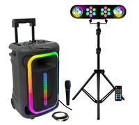 Pack Karaoké Enceinte Bluetooth Autonome USB Portable TWS 800W Ibiza MOBILE800 - 1 Micro - Pied Lumière 2 Projecteurs PAR 2 Astros