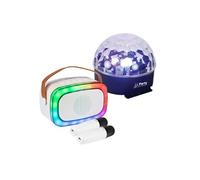 Pack Karaoké Enceinte Bluetooth Enfant KARAKID20 USB 2 Micros Sans Fil - Jeu Lumière Astro PARTY-ASTRO6 - Fête Anniversaire Ado Blanc