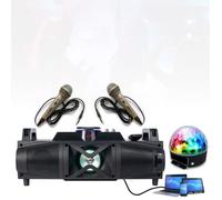 Pack Karaoké Enceinte Bluetooth LEDS USB SD FM PARTY-FALCON - 2 Micros Filaires - 1 Boule Astro Chanson Fête Soirée Anniversaire