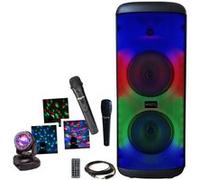 Pack Karaoké - Enceinte Bluetooth Lumineuse sur batterie 600W Mooving ELECTRO-SOUND600 TWS USB - 2 Micros - Mini Lyre Astro - Fête Soirée