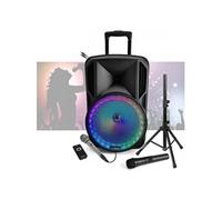 Pack Karaoké - Enceinte Bluetooth nomade sur batterie PARTY-12RGB USB - 2 Micros - Pied Support Ibiza - Soirée Anniversaire Animation
