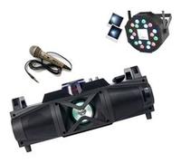 Pack Karaoké - Enceinte Bluetooth LEDS USB SD FM Compacte PARTY-FALCON - Projecteur PAR 2-en-1 Strobo - Micro Filaire Fête Soirée