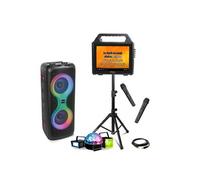 Pack Karaoké Enceinte Bluetooth Portable 700W USB TWS Ibiza COLUMBA700 - Enceinte Écran Portable sur Pied 2 Micros - 3 Jeux Lumière