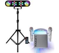Pack Karaoké Enceinte Bluetooth Portable Ibiza KARAHOME-WH 120W USB SD 2 micros - Pied Lumière 2 Projecteurs PAR 2 Astros
