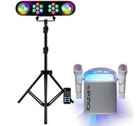Pack Karaoké Enceinte Bluetooth Portable Ibiza KARAHOME-WH 120W USB SD 2 micros - Pied Lumière 2 Projecteurs PAR 2 Astros