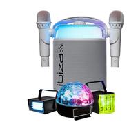 Pack Karaoké Enceinte Bluetooth sans fil Portable KARAHOME-WH 120W USB SD 2 micros - 3 Jeux Lumières Astro Derby Strobe Fête