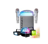 Pack Karaoké Enceinte Bluetooth sans fil Portable KARAHOME-WH 120W USB SD 2 micros - 3 Jeux Lumières Astro Derby Strobo Fête