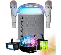 Pack Karaoké Enceinte Bluetooth sans fil Portable KARAHOME-WH 120W USB SD 2 micros - 3 Jeux Lumières Astro Derby Strobo Fête Blanc G