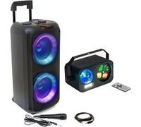 Pack Karaoké Enceinte Bluetooth sur Batterie 600W USB AUX SD TWS Micro - Jeu Lumière 3en1 Astro Gobo Stroboscope Enfant Cadeau Noir G