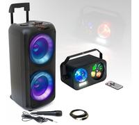 Pack Karaoké Enceinte Bluetooth sur Batterie 600W USB AUX SD TWS Micro - Jeu Lumière 3en1 Astro Gobo Stroboscope Enfant Cadeau