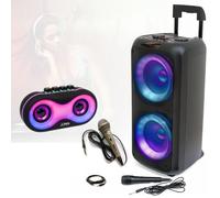 Pack Karaoké Enceinte Bluetooth sur Batterie 600W USB AUX SD TWS - Mini Enceinte Lumineuse Anniversaire Enfant Cadeau Boum Fête