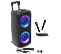 Pack Karaoké Enceinte Bluetooth USB AUX SD TWS sur Batterie 600W - 2 Micros Sans Fil UHF Boum Enfant Cadeau Anniversaire Fête