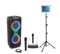 Pack Karaoke Enceinte Bluetooth USB sur batterie Ibiza COLUMBA700 - 2 micros sans fil PARTY-200UHF - Support tablette SMM20 - Soirée