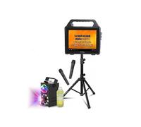 Pack Karaoké Enceinte Ecran 2-en-1 Portable 2 Micros VHF Ibiza KARAVISION - Machine Fumée LED FOGGY-ASTRO - Pied Support - Soirée DJ