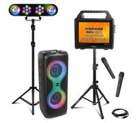 Pack Karaoké Enceinte Ecran Bluetooth Ibiza KARAVISION sur Pied 2 Micros VHF - Enceinte Portable 700W COLUMBA700 - Portique Lumière Noir