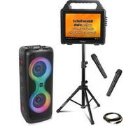 Pack Karaoké Enceinte Ecran Bluetooth Ibiza KARAVISION sur Pied 2 Micros VHF - Enceinte Portable 700W USB TWS COLUMBA700 - Fête