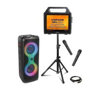 Pack Karaoké Enceinte Ecran Bluetooth Ibiza KARAVISION sur Pied 2 Micros VHF - Enceinte Portable 700W USB TWS COLUMBA700 - Fête