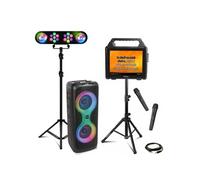 Pack Karaoké Enceinte Ecran Bluetooth Ibiza KARAVISION sur Pied 2 Micros VHF - Enceinte Portable 700W COLUMBA700 - Portique Lumière Noir