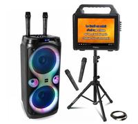 Pack Karaoké Enceinte Ecran Portable Ibiza KARAVISION sur Pied - Enceinte USB Bluetooth TWS 1000W COLUMBA-KARAOKE - 4 Micros V Noir