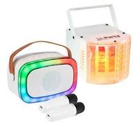 Pack Karaoké Enceinte Enfant Lumineuse Bluetooth USB PARTY KARAKID20 2 Micros Sans Fil - Jeu Lumière Derby Anniversaire Fête Ado Blanc G