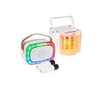 Pack Karaoké Enceinte Enfant Lumineuse Bluetooth USB PARTY KARAKID20 2 Micros Sans Fil - Jeu Lumière Derby Anniversaire Fête Ado Blanc